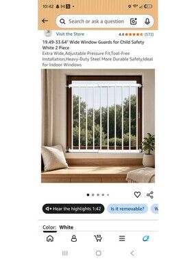 WAOWAO Adjustable White Window Guards for Child Safety, 2-Piece Set, 19.49-33.64